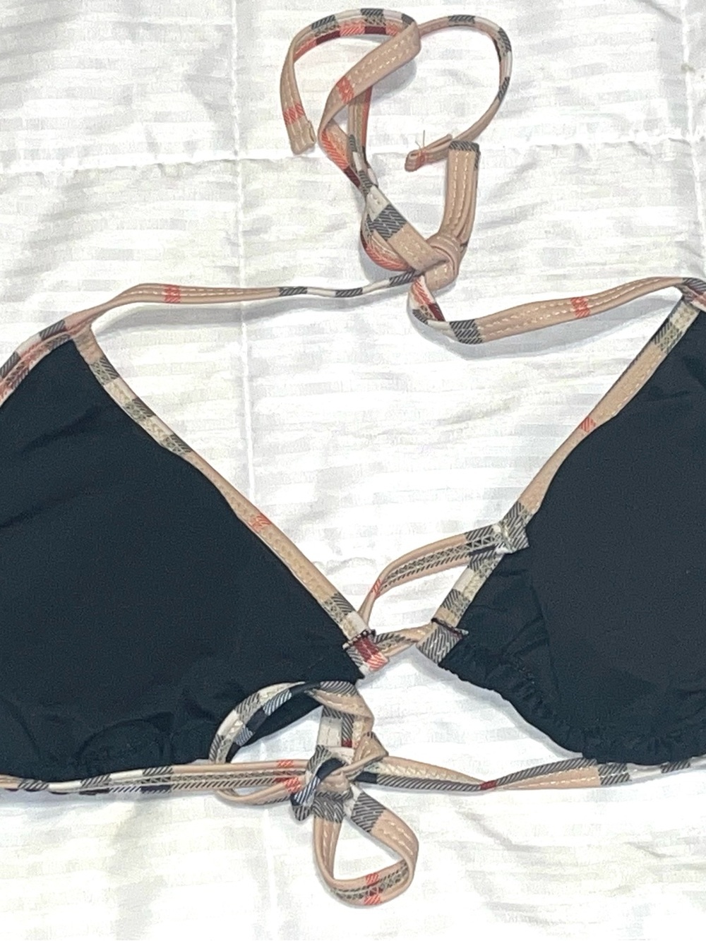 Burberry Plaid Trim Logo Black Triangle Halter Tie Side Bikini Set Size M NEW - Picture 7 of 9